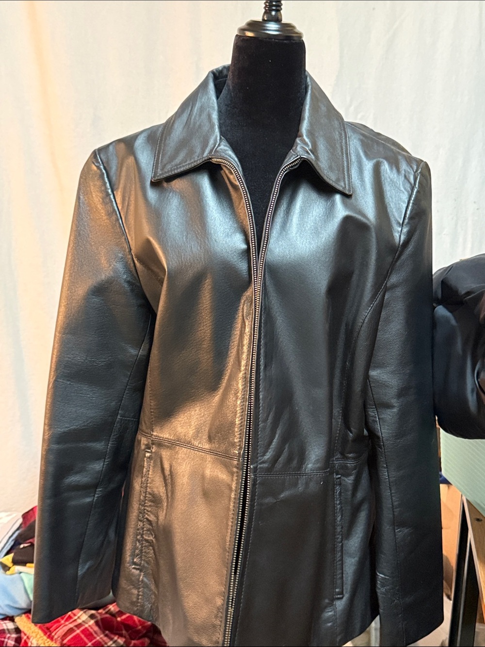 Worthington Black Leather Zip Jacket with Classic Collar